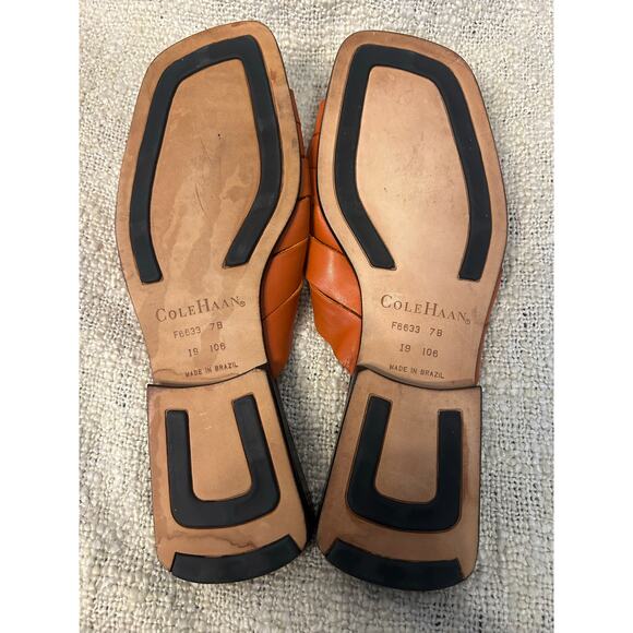 Cole Haan Resort Orange Knotted Top Slip On Leather Sandals Size 7B - Picture 4 of 10